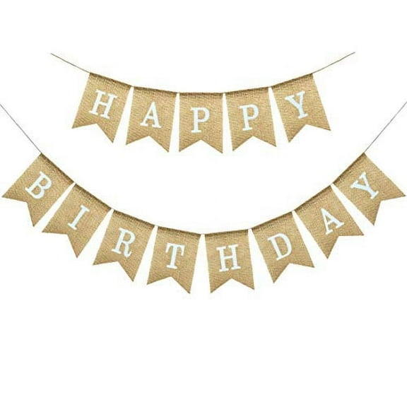Uniwish Happy Birthday Banner for Birthday Party Decorations, Rustic Burlap Bunting Swallowtail Flags, 2 in 1