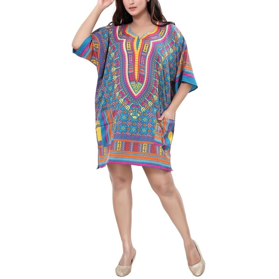 Unixex Dashiki Print African Traditional Dashki Tunics and Top With Loose-Fit - One Size Fits Most
