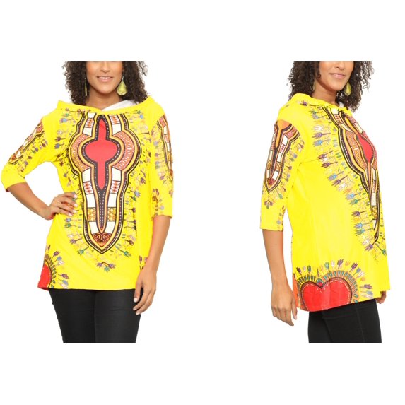 Unixex Dashiki Print African Tribal Tunic Top with Hoodie