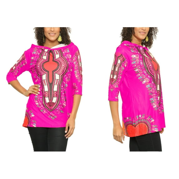 Unixex Dashiki Print African Tribal Tunic Top with Hoodie
