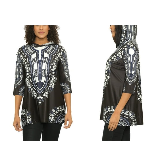 Unixex Dashiki Print African Tribal Tunic Top with Hoodie