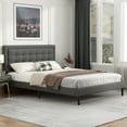 thumbnail image 1 of Unizone Bed Frame Queen Size with Upholstered Headboard, Modern Tufting Style, Dark Gray, 1 of 12