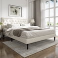 thumbnail image 1 of Unizone King Size Bed Frame with Velvet Button Tufted Headboard, Modern Upholstered Platform Bed, No Box Spring Needed, Easy Assembly, Noise Free, Beige, 1 of 9