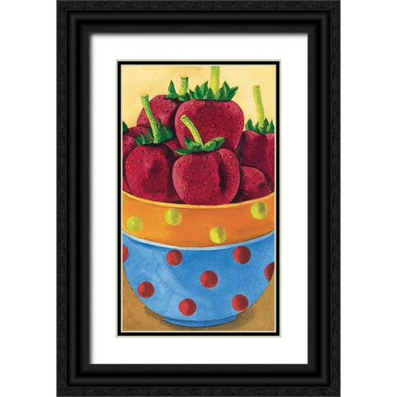 Unknown 10x14 Black Ornate Wood Framed with Double Matting Museum Art Print Titled - Strawberries