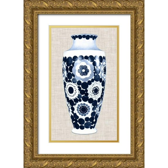 Unknown 10x14 Gold Ornate Wood Framed with Double Matting Museum Art Print Titled - Blue and White Vase V