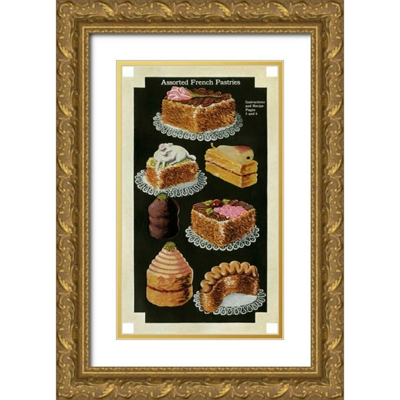 Unknown 10x14 Gold Ornate Wood Framed with Double Matting Museum Art Print Titled - French Pastries IV