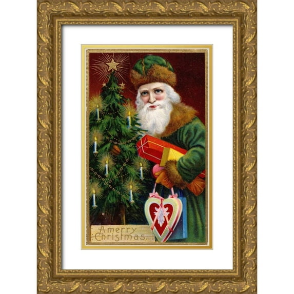Unknown 10x14 Gold Ornate Wood Framed with Double Matting Museum Art Print Titled - Vintage Santa II