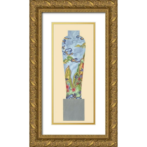 Unknown 10x18 Gold Ornate Wood Framed with Double Matting Museum Art Print Titled - Oriental Vase Blue