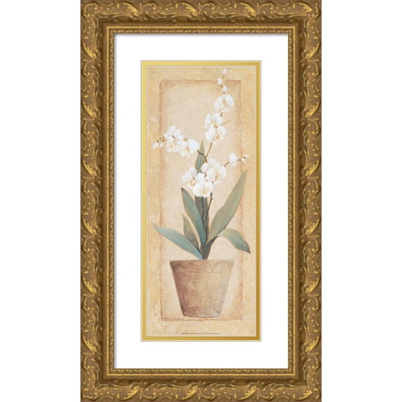 Unknown 10x18 Gold Ornate Wood Framed with Double Matting Museum Art Print Titled - Potted Amarylis