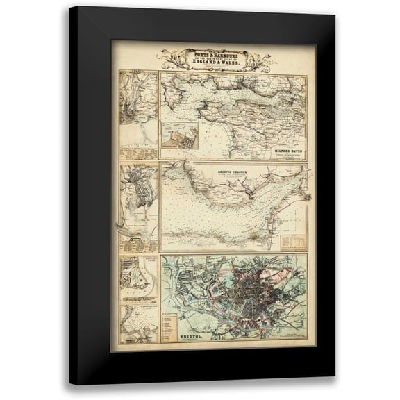 Unknown 11x14 Black Modern Framed Museum Art Print Titled - Map of the Coast of England II
