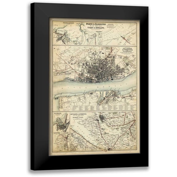 Unknown 11x14 Black Modern Framed Museum Art Print Titled - Map of the Coast of England IV