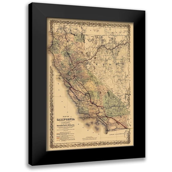 Unknown 11x14 Black Modern Framed Museum Art Print Titled - Southern Pacific Railroad - 1876