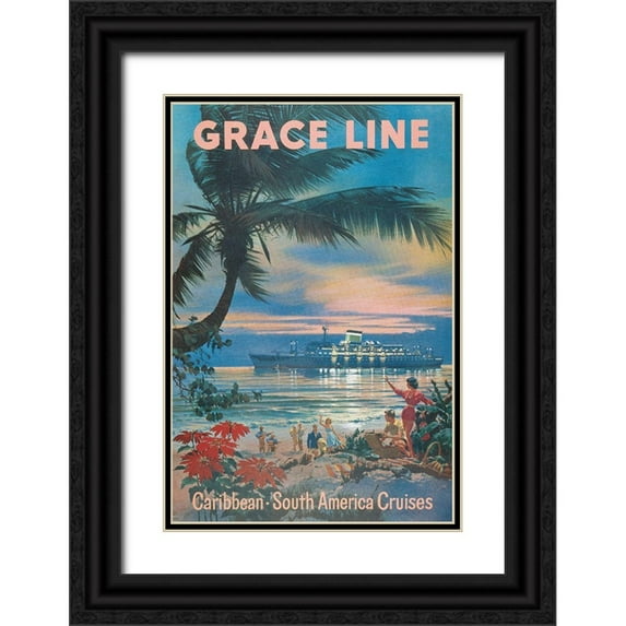 Unknown 11x14 Black Ornate Wood Framed with Double Matting Museum Art Print Titled - Caribbean Travel