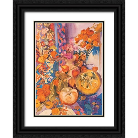 Unknown 11x14 Black Ornate Wood Framed with Double Matting Museum Art Print Titled - Floral Pandemonium I