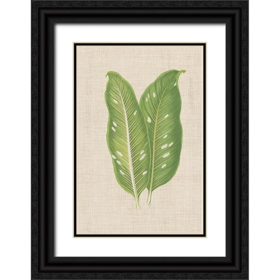 Unknown 11x14 Black Ornate Wood Framed with Double Matting Museum Art Print Titled - Leaves on Linen V