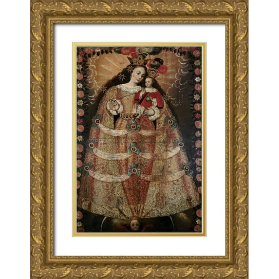 Unknown 11x14 Gold Ornate Wood Framed with Double Matting Museum Art Print Titled - The Virgin of Pomata With a Rosary