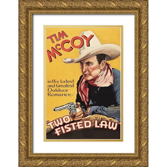 Unknown 11x14 Gold Ornate Wood Framed with Double Matting Museum Art Print Titled - Vintage Westerns: Two Fisted Law