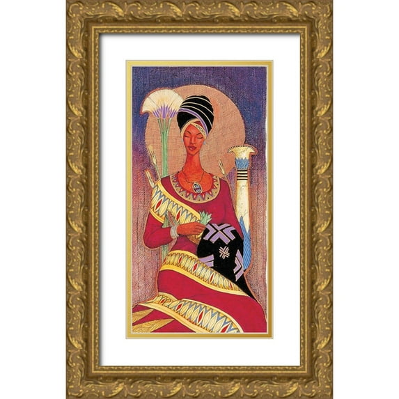 Unknown 11x18 Gold Ornate Wood Framed with Double Matting Museum Art Print Titled - Queens Quilt