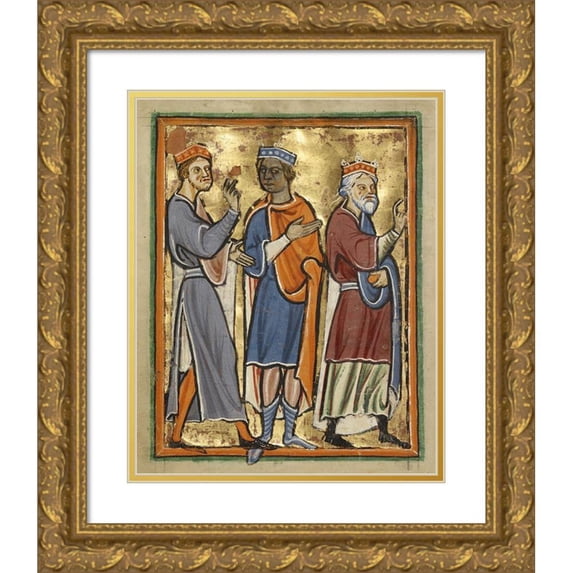 Unknown 12th Century English Illuminator 15x18 Gold Ornate Wood Framed with Double Matting Museum Art Print Titled - The Magi Approaching Herod