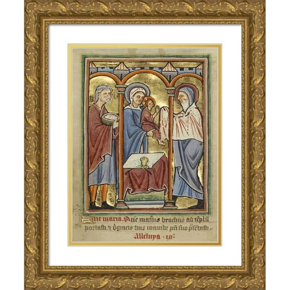 Unknown 12th Century English Illuminator 15x18 Gold Ornate Wood Framed with Double Matting Museum Art Print Titled - The Presentation in the Temple
