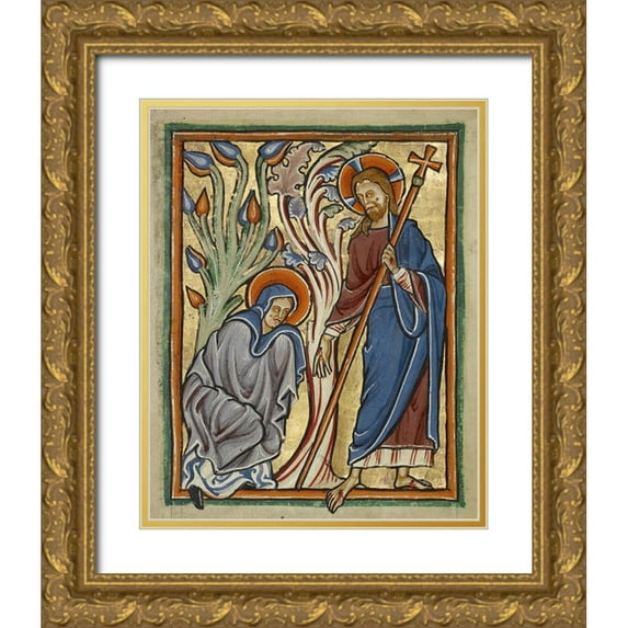Unknown 12th Century English Illuminator 26x32 Gold Ornate Wood Framed with Double Matting Museum Art Print Titled - Noli me Tangere