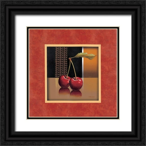 Unknown 12x12 Black Ornate Wood Framed with Double Matting Museum Art Print Titled - Cherry with Red Border