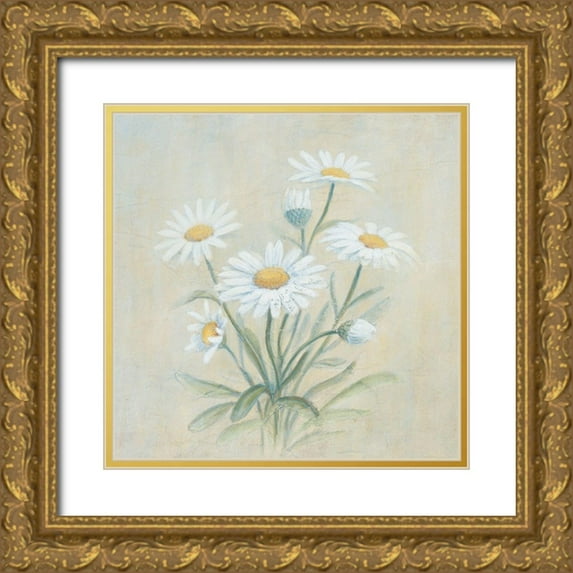 Unknown 12x12 Gold Ornate Wood Framed with Double Matting Museum Art Print Titled - White Daffodils