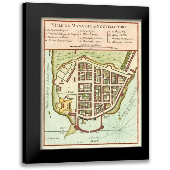 Unknown 12x14 Black Modern Framed Museum Art Print Titled - Petite Map of Manhattan, New York