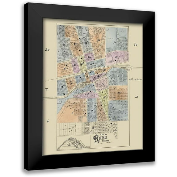Unknown 12x14 Black Modern Framed Museum Art Print Titled - Reno Nevada - 1927