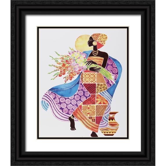 Unknown 12x14 Black Ornate Wood Framed with Double Matting Museum Art Print Titled - Colorful Carry II