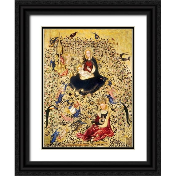 Unknown 12x14 Black Ornate Wood Framed with Double Matting Museum Art Print Titled - Madonna of the Rose Garden