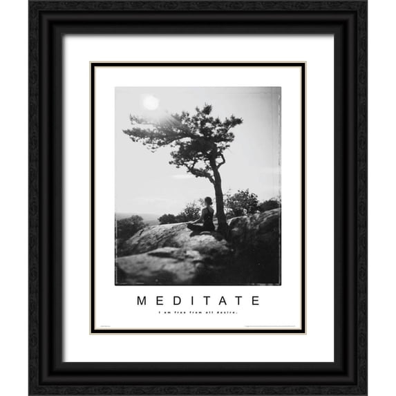 Unknown 12x14 Black Ornate Wood Framed with Double Matting Museum Art Print Titled - Meditate - Yoga