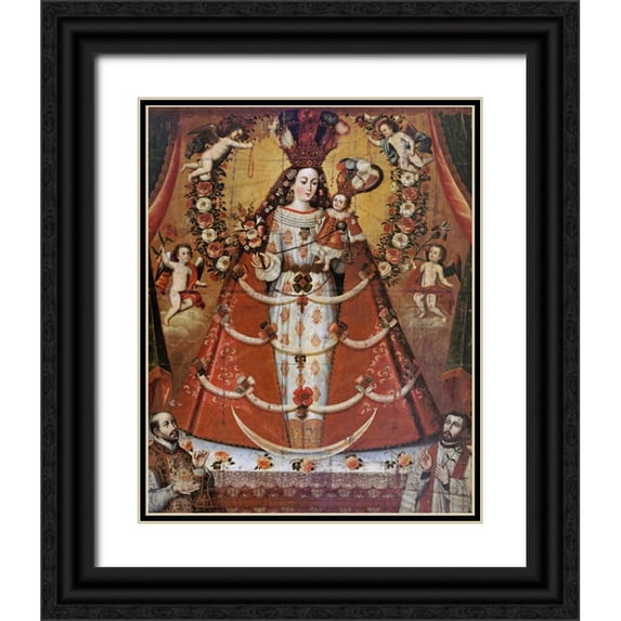 Unknown 12x14 Black Ornate Wood Framed with Double Matting Museum Art Print Titled - Our Lady of The Rosary