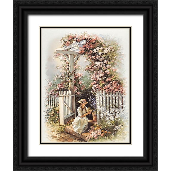 Unknown 12x14 Black Ornate Wood Framed with Double Matting Museum Art Print Titled - Sitting at the Gate