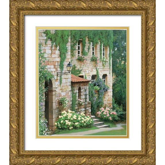 Unknown 12x14 Gold Ornate Wood Framed with Double Matting Museum Art Print Titled - Country Manor