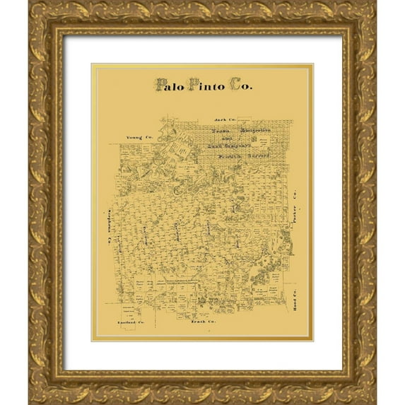 Unknown 12x14 Gold Ornate Wood Framed with Double Matting Museum Art Print Titled - Palo Pinto County Texas -