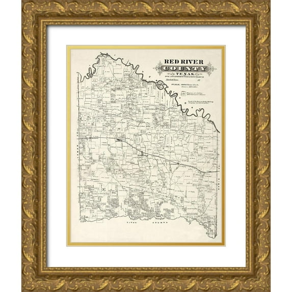 Unknown 12x14 Gold Ornate Wood Framed with Double Matting Museum Art Print Titled - Red River County Texas -1870