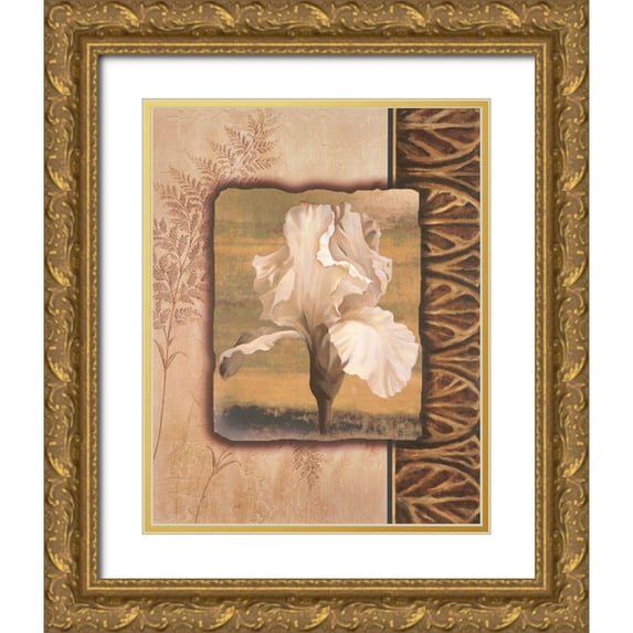 Unknown 12x14 Gold Ornate Wood Framed with Double Matting Museum Art Print Titled - White Iris