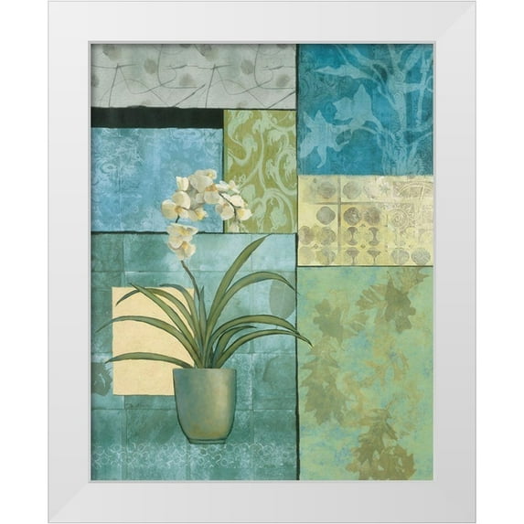 Unknown 12x14 White Modern Wood Framed Museum Art Print Titled - Aqua Blue Orchid Collage