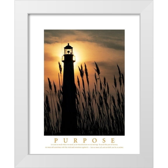 Unknown 12x14 White Modern Wood Framed Museum Art Print Titled - Purpose - Lighthouse in Reeds