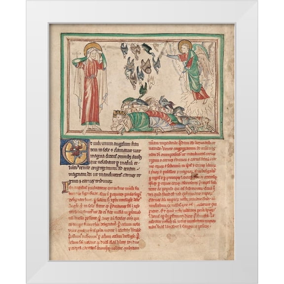 Unknown 13th Century Illuminator 12x14 White Modern Wood Framed Museum Art Print Titled - An Angel Standing in the Sun and Birds Invited to the Repast
