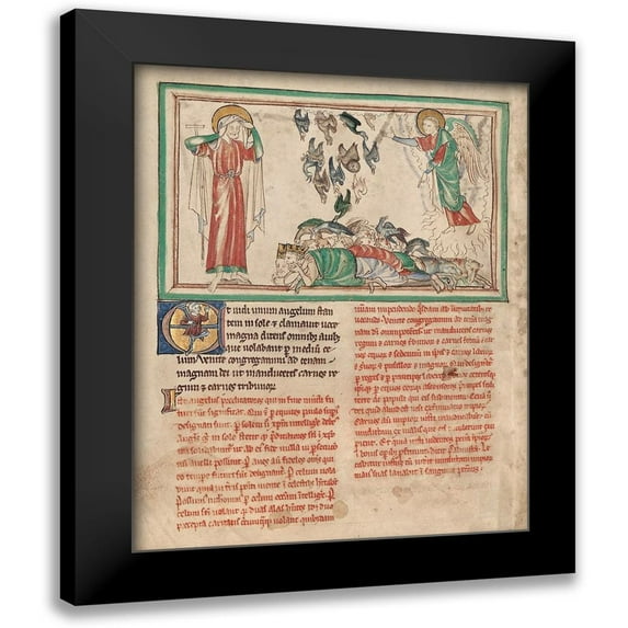 Unknown 13th Century Illuminator 20x24 Black Modern Framed Museum Art Print Titled - An Angel Standing in the Sun and Birds Invited to the Repast