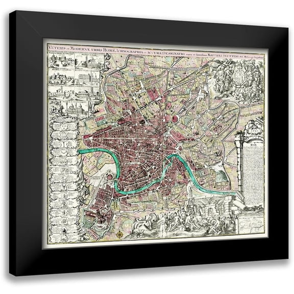 Unknown 13x12 Black Modern Framed Museum Art Print Titled - Rome Italy Panoramic - 1745