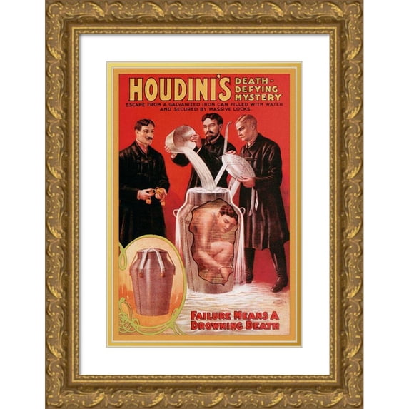 Unknown 13x18 Gold Ornate Wood Framed with Double Matting Museum Art Print Titled - Magicians: Houdinis Death-Defying Mystery