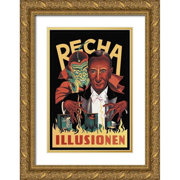 Unknown 13x18 Gold Ornate Wood Framed with Double Matting Museum Art Print Titled - Magicians: Recha Illusionen