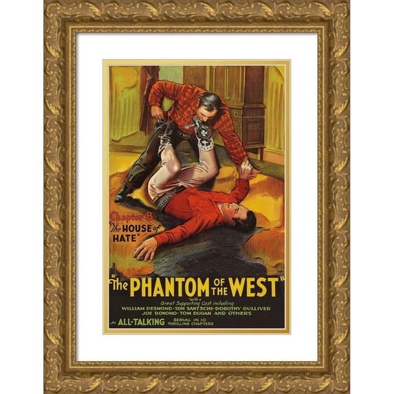 Unknown 13x18 Gold Ornate Wood Framed with Double Matting Museum Art Print Titled - Vintage Westerns: Phantom of the West - House of hate