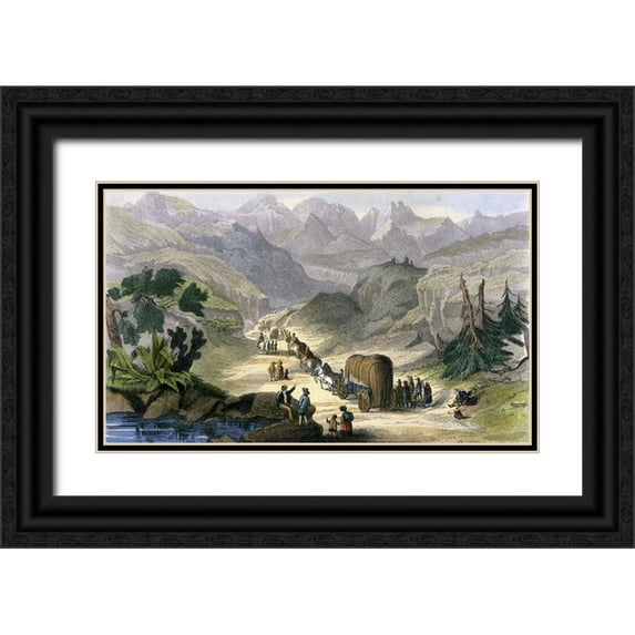 Unknown 14x10 Black Ornate Wood Framed with Double Matting Museum Art Print Titled - Emigrant Party On The Road To California