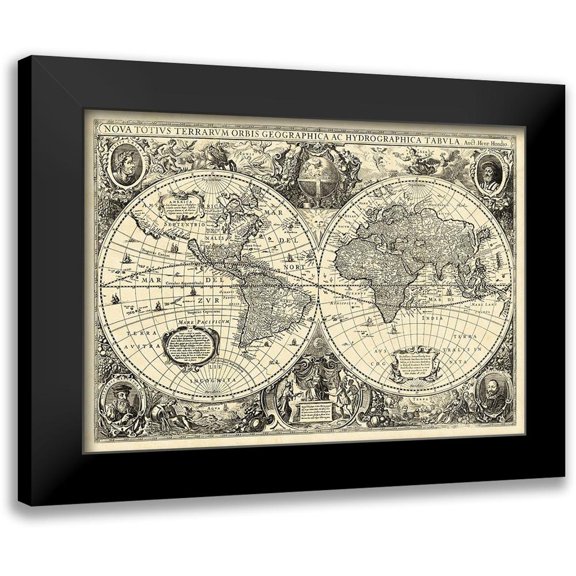 Unknown 14x11 Black Modern Framed Museum Art Print Titled - Vintage World Map