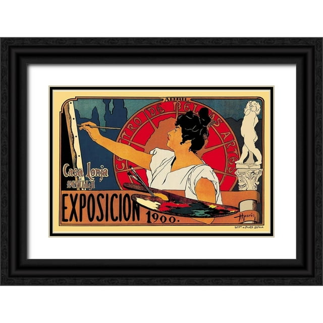 Unknown 14x11 Black Ornate Wood Framed with Double Matting Museum Art Print Titled - Centro de las Bellas Artes Exposicion 1900, 1900