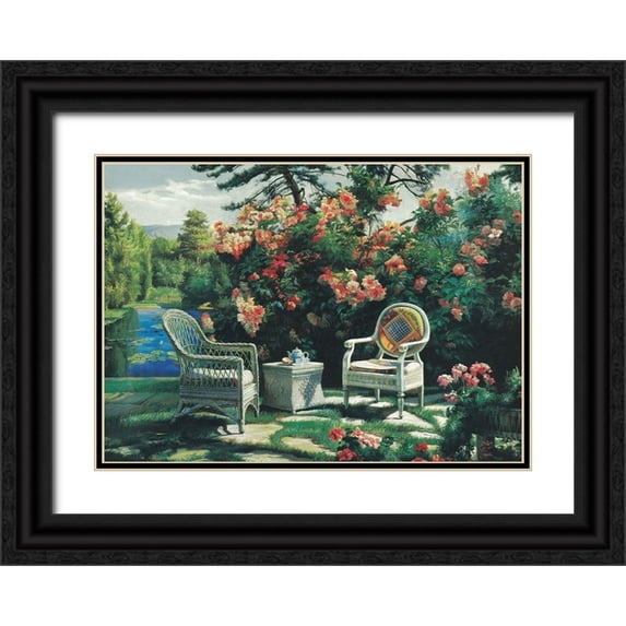 Unknown 14x11 Black Ornate Wood Framed with Double Matting Museum Art Print Titled - In the Garden